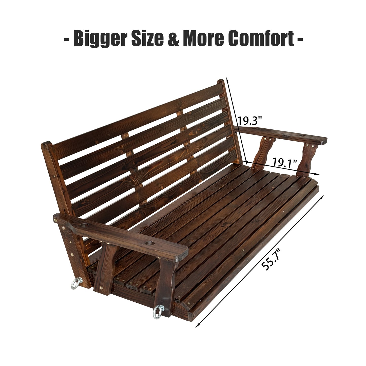 Fortune Candy 5 ft. Wooden Porch Swing 3-Seater for Outdoor Patio Garden Yard (Deep Brown)