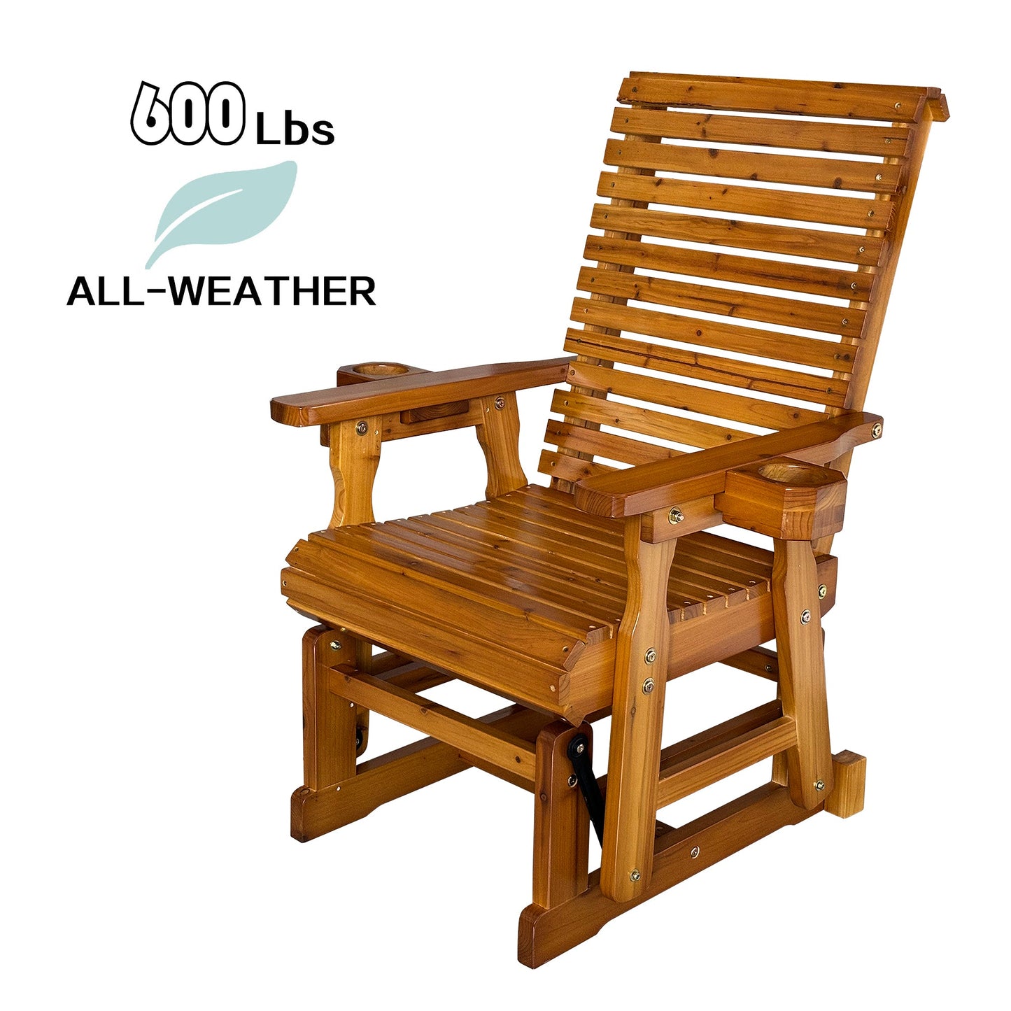 Fortune Candy Patio Glider with Cup Holders, High Roll Back and Deep Contoured Seat,Heavy Duty 600 Lb (Warm Brown, 1-Seater)