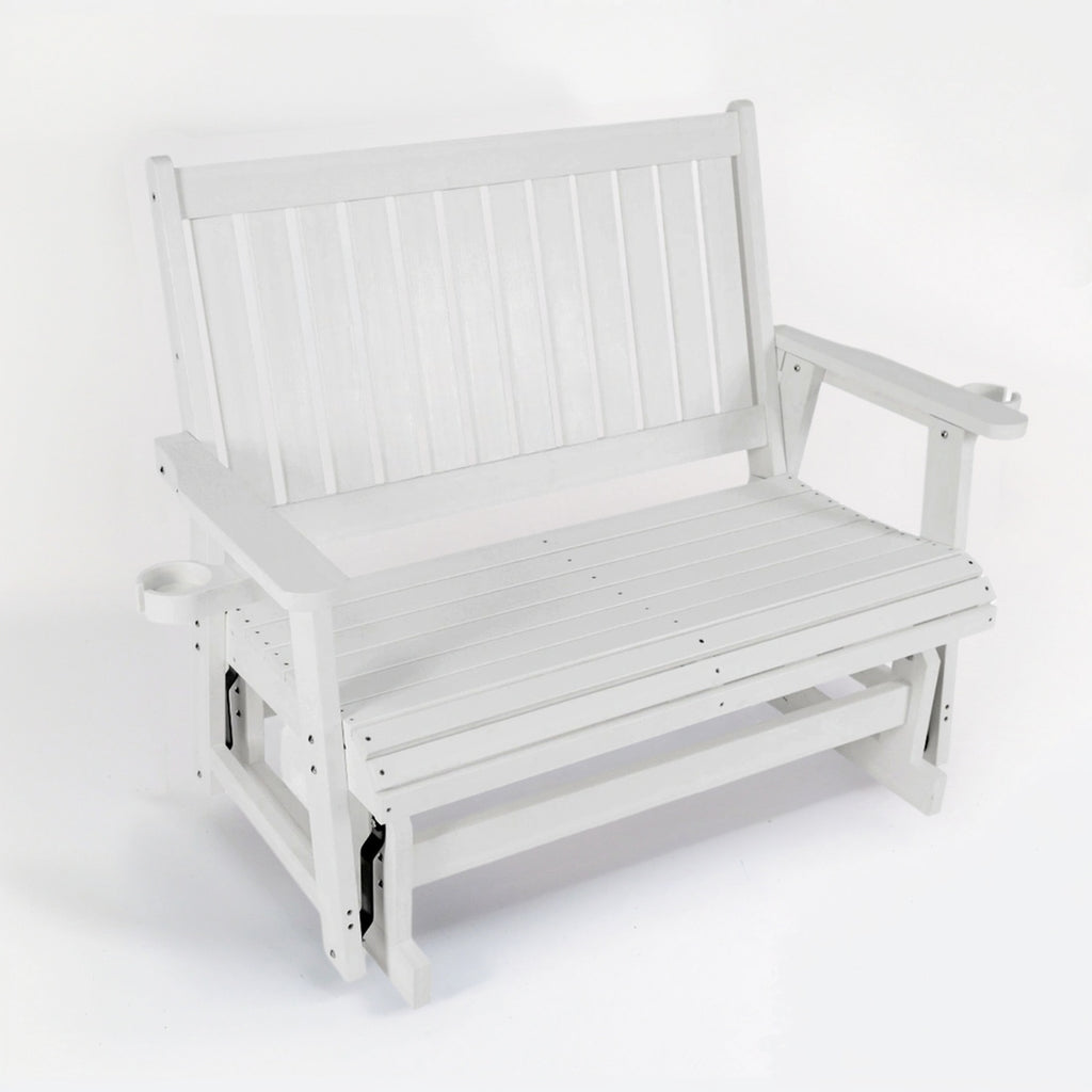 Fortune Candy Poly Lumber Patio Glider  2 Seater with Ergonomic Deep Seat, High Backrest, Cup Holders, for Outdoor Garden, Yard, or Deck