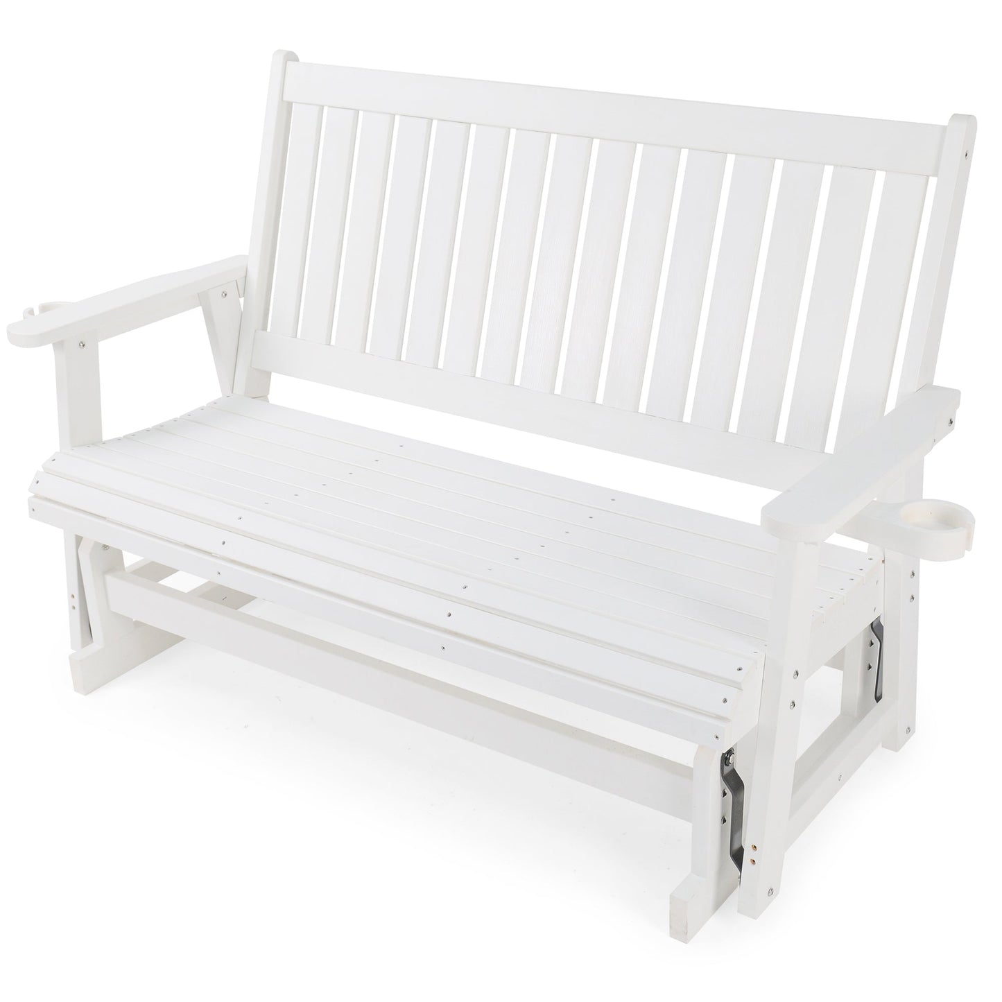 HIPS Patio Glider with Cup Holders, Durable Poly Lumber Material, All-Weather Resistant, High Backrest and Deep Contoured Seat, Heavy Duty 900 LB, for Outdoor, Porch, Patio (Ivory White, 3-Seat)