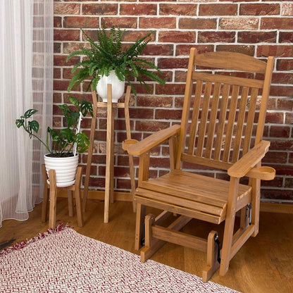 Fortune Candy 1-Person Poly Lumber Patio Glider, with Cup Holders, High Backrest and Deep Contoured Seat, HIPS Material (Cedar Tone)