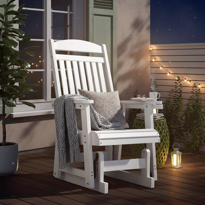 Fortune Candy 1-Person Poly Lumber Patio Glider, with Cup Holders, High Backrest and Deep Contoured Seat, HIPS Material (White)