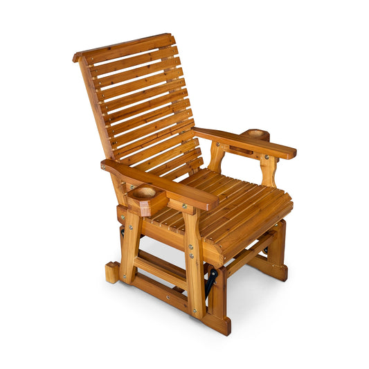Fortune Candy Patio Glider with Cup Holders, High Roll Back and Deep Contoured Seat,Heavy Duty 600 Lb (Warm Brown, 1-Seater)