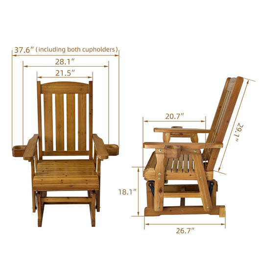 Fortune Candy Wooden Patio Glider for One Person, with High Back and Deep Contoured Seat, Solid Fir Wood, Heavy Duty 600 LBS (Teak Tone, 1-Seater)