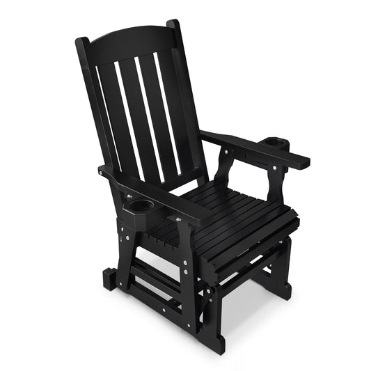 Fortune Candy Wooden Patio Glider for One Person, with High Back and Deep Contoured Seat, Solid Fir Wood, Heavy Duty 600 LBS, Black, 1-Seater