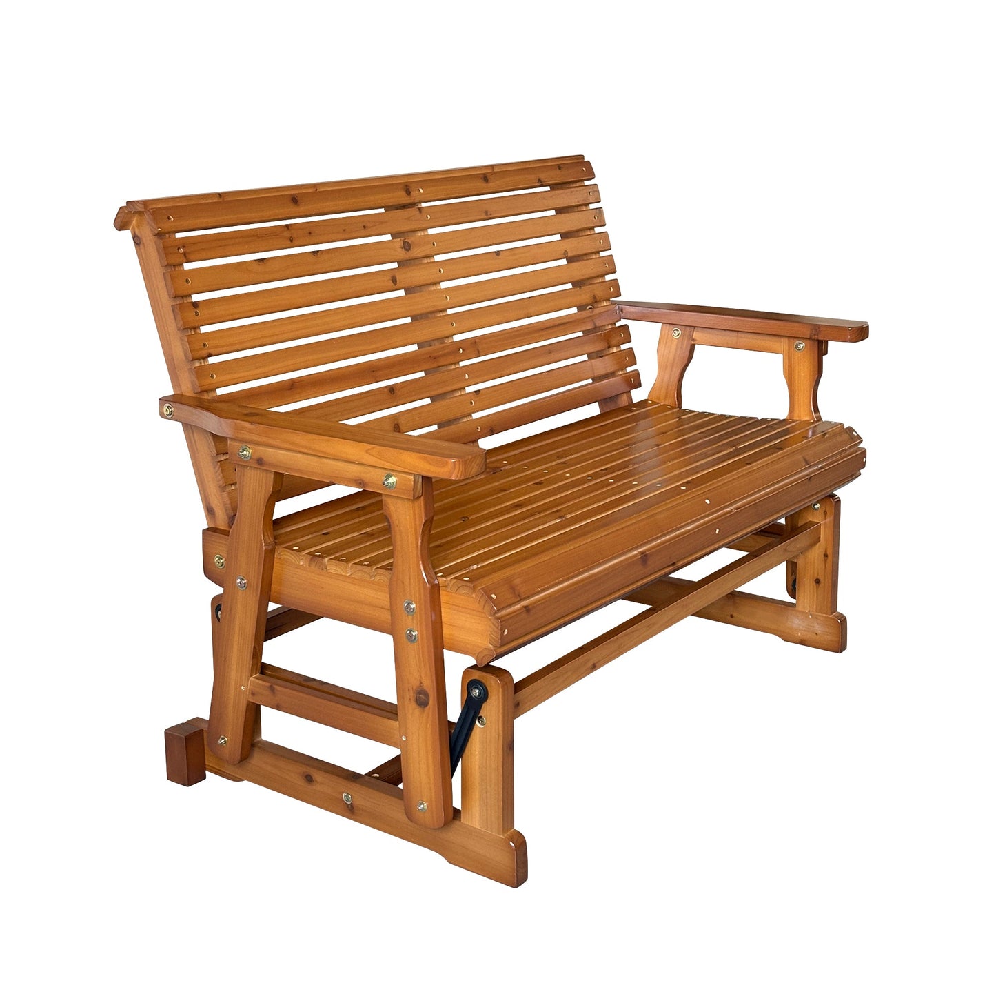 Wooden Patio Glider with High Roll Back and Deep Contoured Seat, Solid Fir Wood, 2-Seater, Heavy Duty 800 LBS, 4 Ft. (PU Brown)