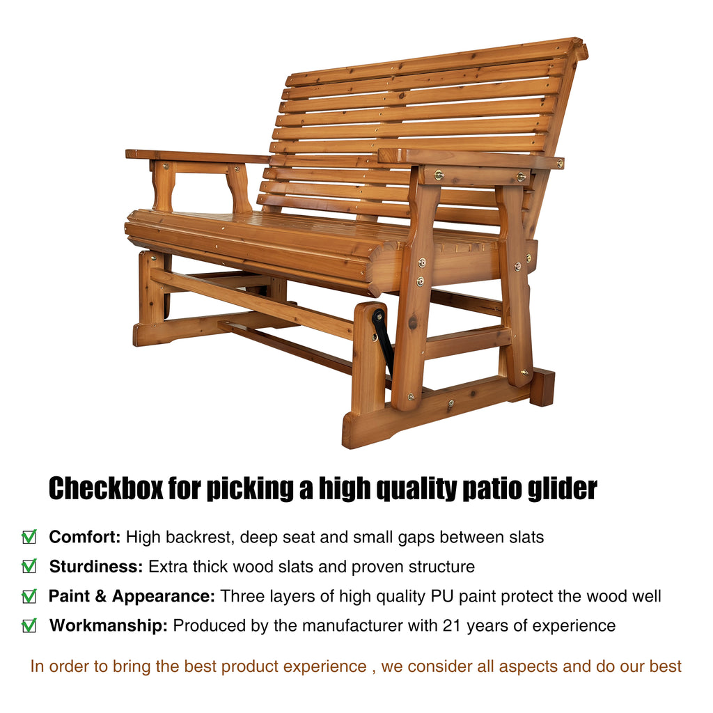 Fortune Candy 2 Person Wooden Patio Glider with High Roll Back