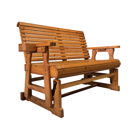 Fortune Candy 2 Person Wooden Patio Glider with High Roll Back and cup holder