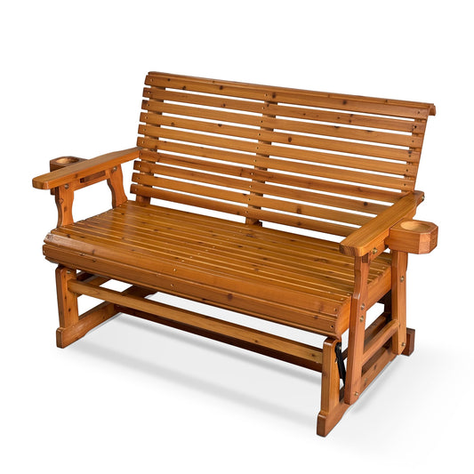 Fortune Candy Patio Glider with Cup Holders, High Roll Back and Deep Contoured Seat, Heavy Duty 800 Lb (Brown, 2-Seater)