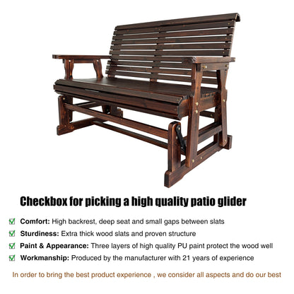 Wooden Patio Glider with High Roll Back and Deep Contoured Seat, Solid Fir Wood, 2-Seater, Heavy Duty 800 LBS, 4 Feet (Deep Brown)