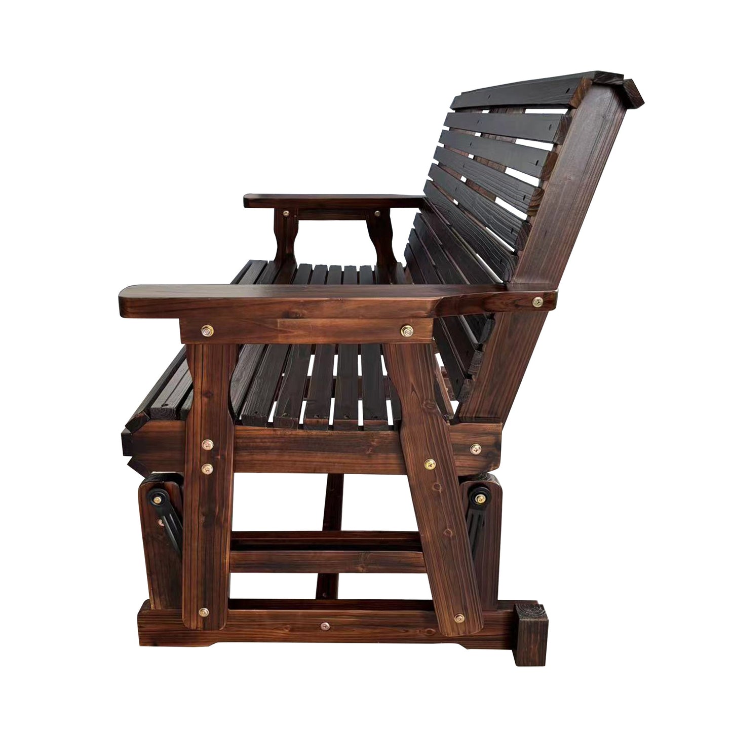 Wooden Patio Glider with High Roll Back and Deep Contoured Seat, Solid Fir Wood, 2-Seater, Heavy Duty 800 LBS, 4 Feet (Deep Brown)