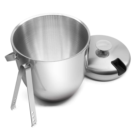 Fortune Candy Insulated Ice Bucket, Stainless Steel Ice Bucket with Ice Tongs, 2.8 L (Silver)