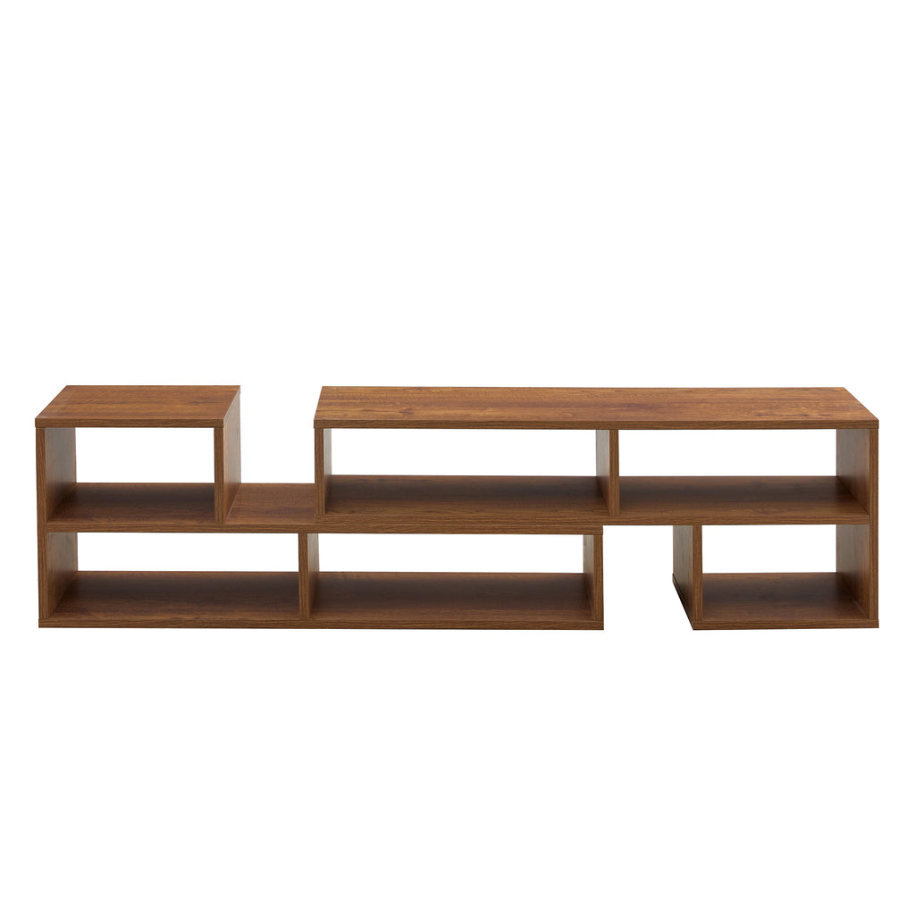 Fortune Candy L-Shaped Adjustable TV Stand for TVs up to 70'', MDF Entertainment Center with Open Shelves for Living Room or Apartment, Walnut