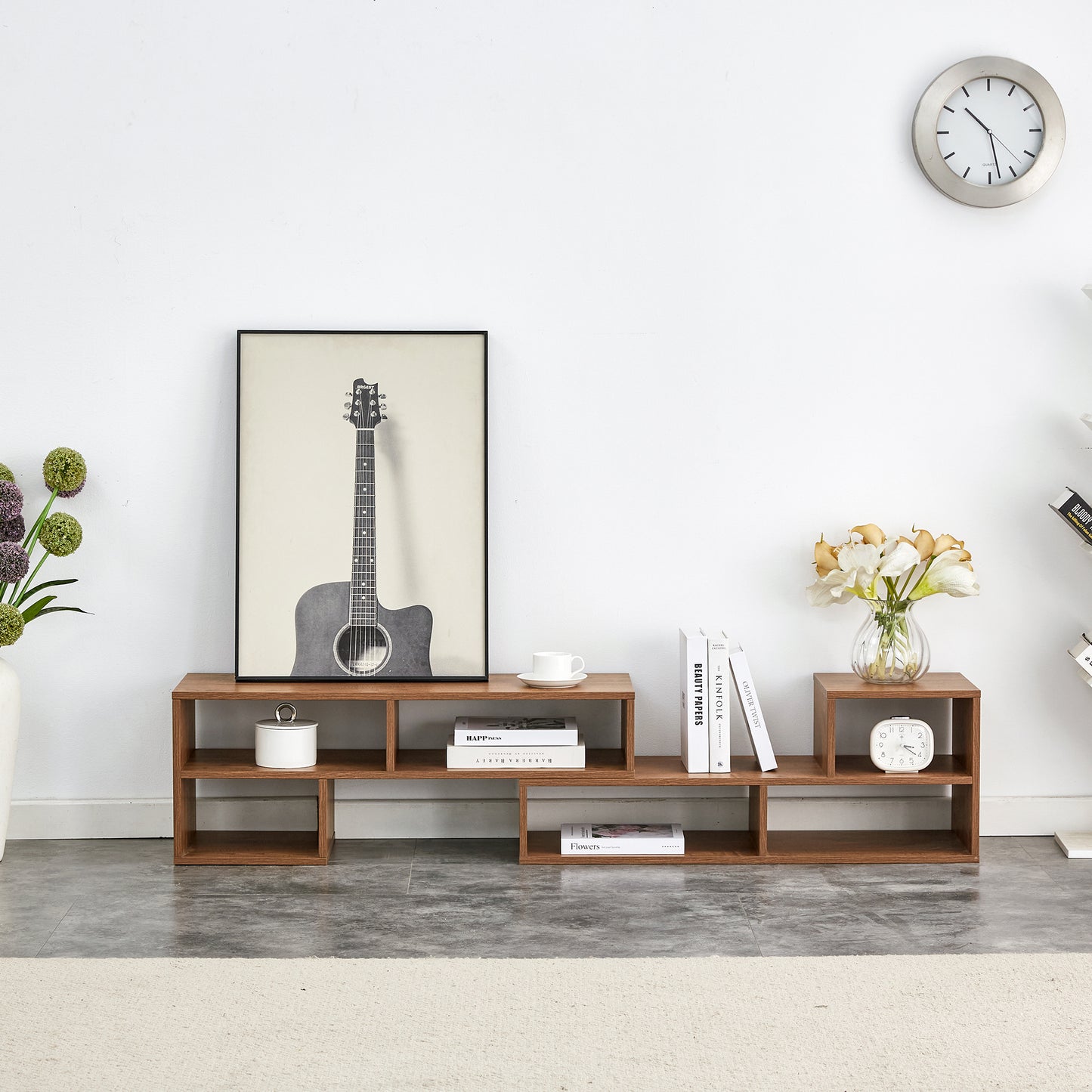 Fortune Candy L-Shaped Adjustable TV Stand for TVs up to 70'', MDF Entertainment Center with Open Shelves for Living Room or Apartment, Walnut