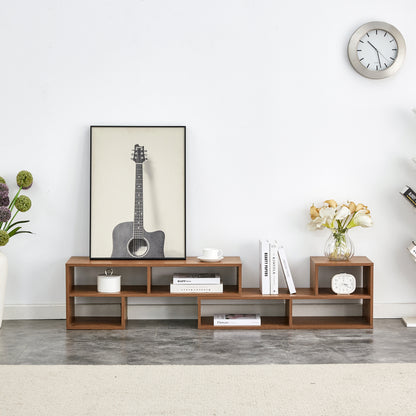 Fortune Candy L-Shaped Adjustable TV Stand for TVs up to 70'', MDF Entertainment Center with Open Shelves for Living Room or Apartment, Walnut