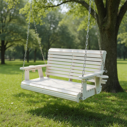 Fortune Candy 4 ft. Wooden Porch Swing 2-Seater for Outdoor Patio Garden Yard (White)