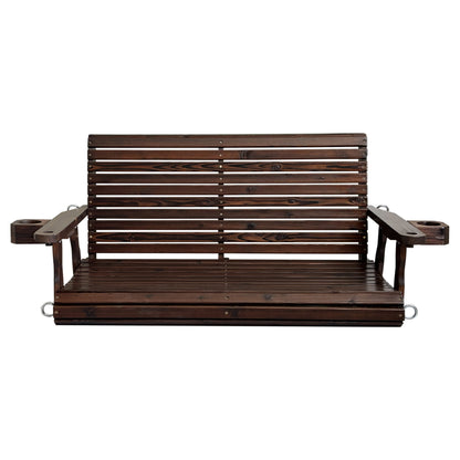 Fortune Candy 4.5 ft. Wooden Porch Swing 2-Seater for Outdoor Patio Garden Yard (Chocolate Tone)