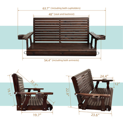 Fortune Candy 4.5 ft. Wooden Porch Swing 2-Seater for Outdoor Patio Garden Yard (Chocolate Tone)