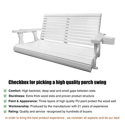 Fortune Candy 4 ft. Wooden Porch Swing 2-Seater for Outdoor Patio Garden Yard (White)