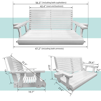 Fortune Candy 4 ft. Wooden Porch Swing 2-Seater for Outdoor Patio Garden Yard (White)