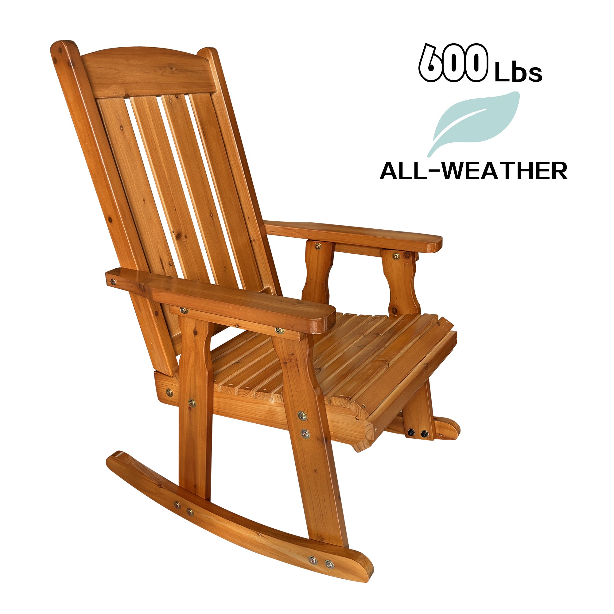 Fortune Candy 2 PCS Solid Fir Wood Outdoor Rocking Chair with Deep Contour Seat, Heavy Duty 600 lbs for Patio Porch and Yard, Brown