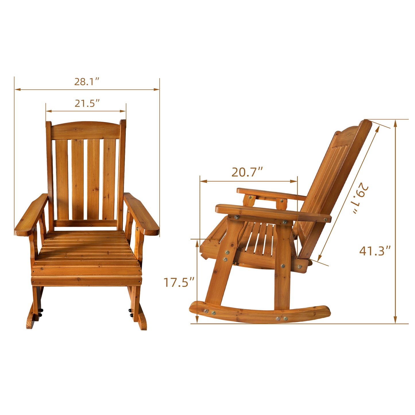 Fortune Candy 2 PCS Solid Fir Wood Outdoor Rocking Chair with Deep Contour Seat, Heavy Duty 600 lbs for Patio Porch and Yard, Brown