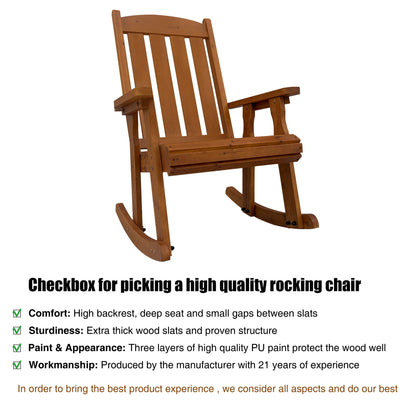 Wooden Rocking Chair with Comfortable Backrest Inclination, High Backrest and Deep Contoured Seat
(Brown with table)
