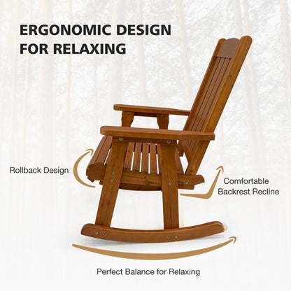 Wooden Rocking Chair with Comfortable Backrest Inclination, High Backrest and Deep Contoured Seat
(Brown with table)