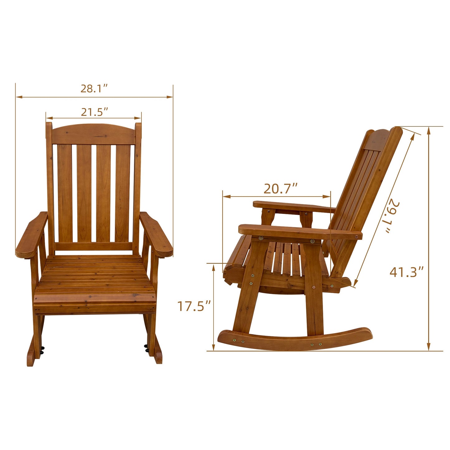 Wooden Rocking Chair with Comfortable Backrest Inclination, High Backrest and Deep Contoured Seat
(Brown with table)