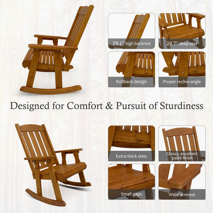 Wooden Rocking Chair with Comfortable Backrest Inclination, High Backrest and Deep Contoured Seat
(Brown with table)