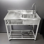 Fortune Candy 39.3" Stainless Steel Kitchen Sink with Faucet - Free Standing Single Bowl Commercial Sink Set, Strainer & Shelf for Indoor/Outdoor