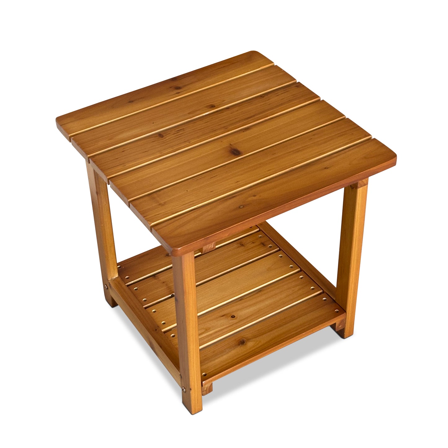 Fortune Candy 2-Tier Solid Fir Wood Side Table - 17.7 Inch Outdoor End Table, Weather-Resistant for Patio, Porch, Pool & Garden