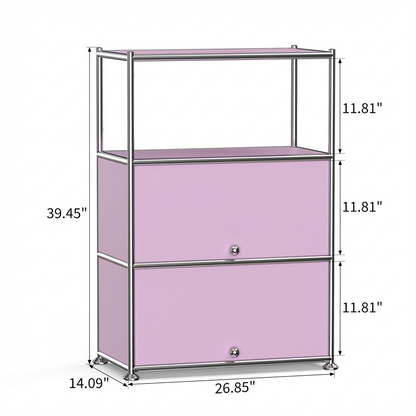 Fortune Candy 3 Tier Modular Metal Storage Cabinet, Modern Grid-Style Organizer for Dining Room, Living Room or Office, Pink