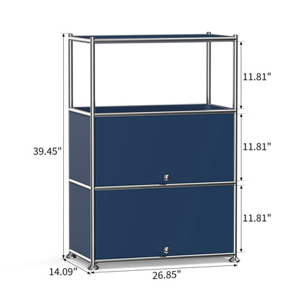 Fortune Candy 3 Tier Modular Metal Storage Cabinet, Modern Grid-Style Organizer for Dining Room, Living Room or Office, Blue