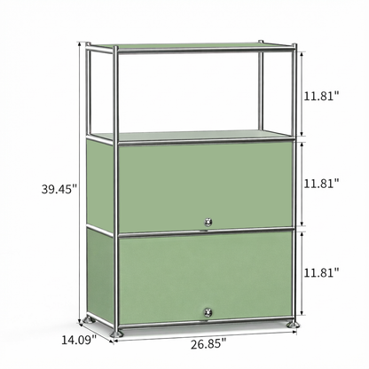 Fortune Candy 3 Tier Modular Metal Storage Cabinet, Modern Grid-Style Organizer for Dining Room, Living Room or Office, Olive green