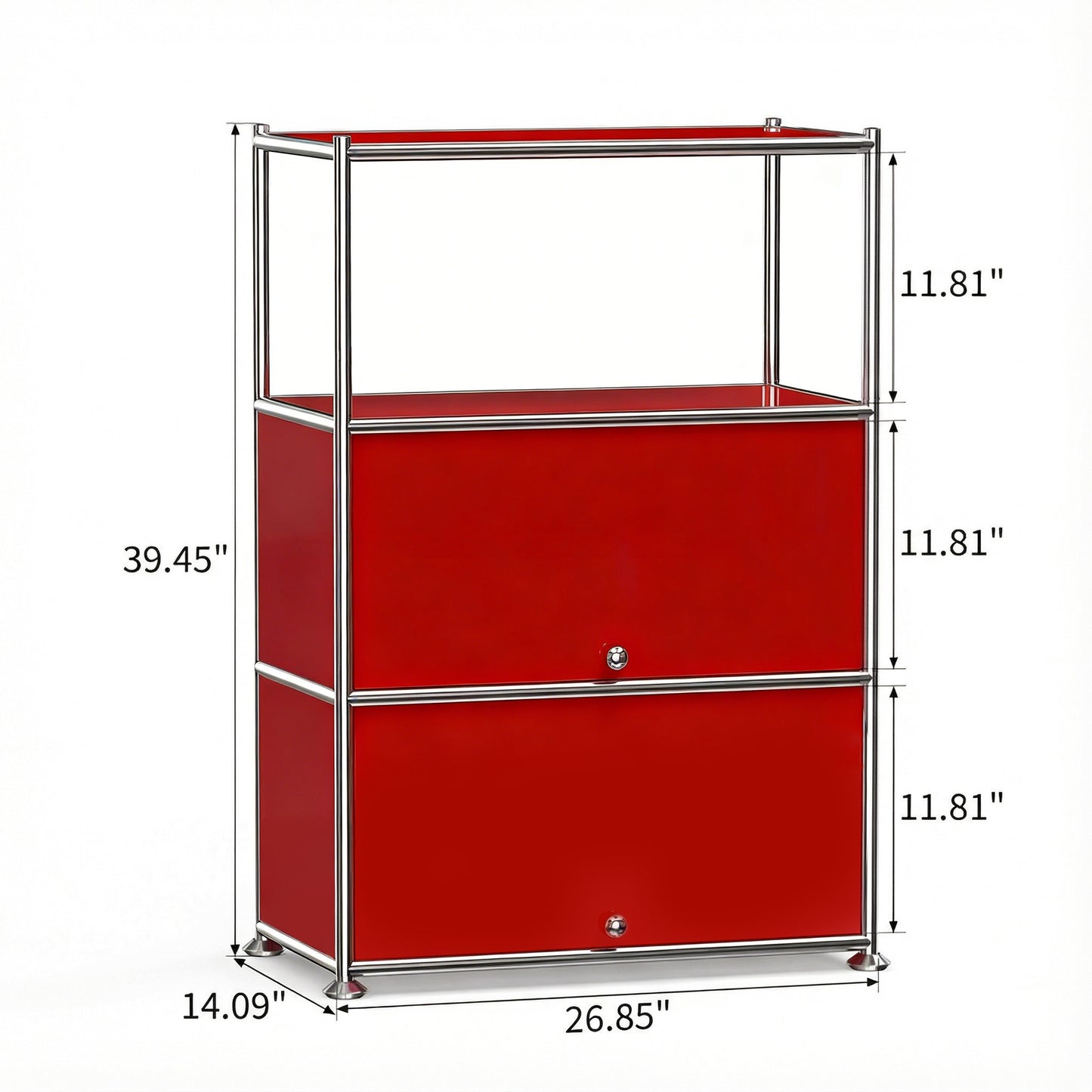 Fortune Candy 3 Tier Modular Metal Storage Cabinet, Modern Grid-Style Organizer for Dining Room, Living Room or Office, Red