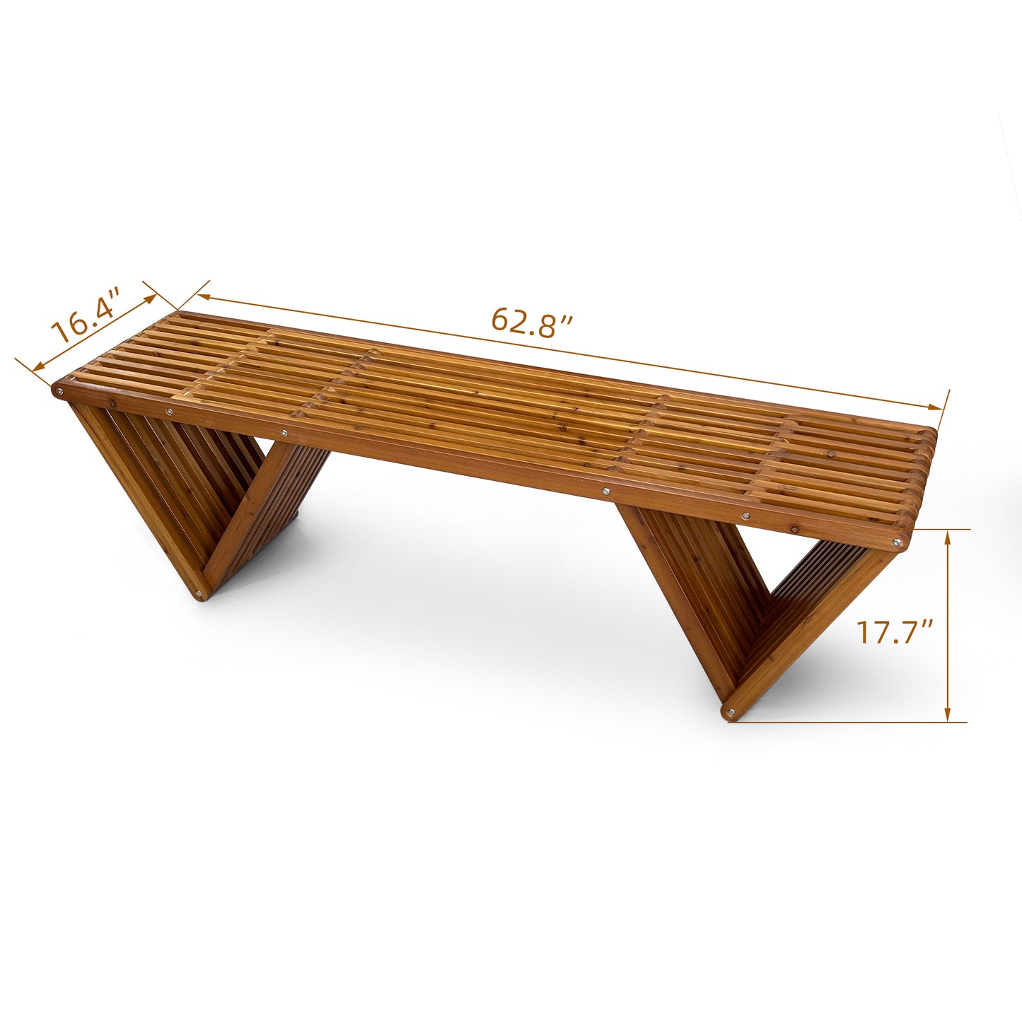 Fortune Candy 62.8" Solid Fir Wood Patio Bench - Weatherproof Cushion & Wood Varnish Coating for Outdoor (Brown)