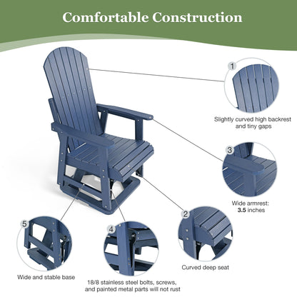 Poly Lumber Swivel Patio Glider, Durable HIPS Material, Weather Resistant, for Outdoor, Patio, Porch, Yard (Navy Blue)